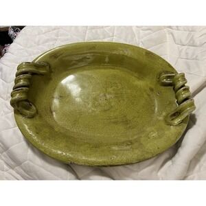 Oversized 17in MCM Green‎ Cracked Glaze Ceramic Decor
